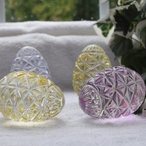Vintage Colored Cut Glass Eggs